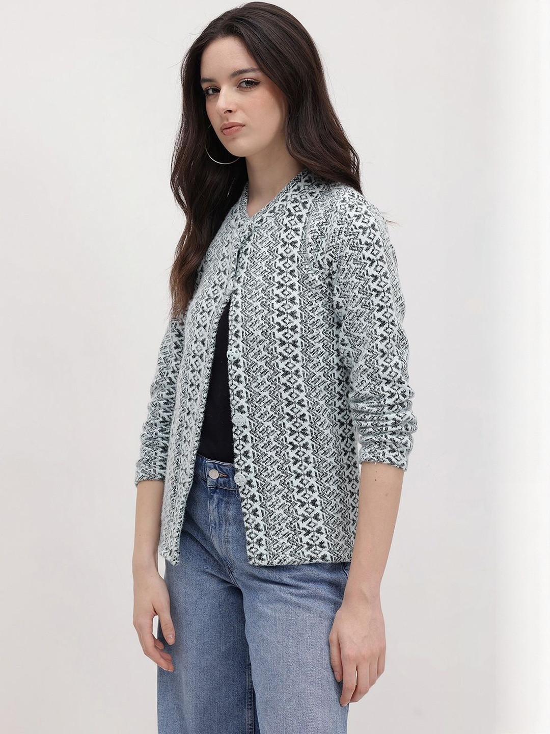 Roadster Women Blue Wool Cardigan Sweaters