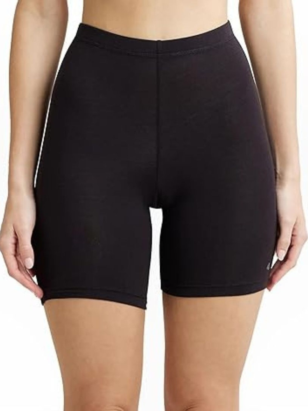 Cdeck Women Black Cotton Skinny Fit Solid Mid-Rise Cycling Shorts