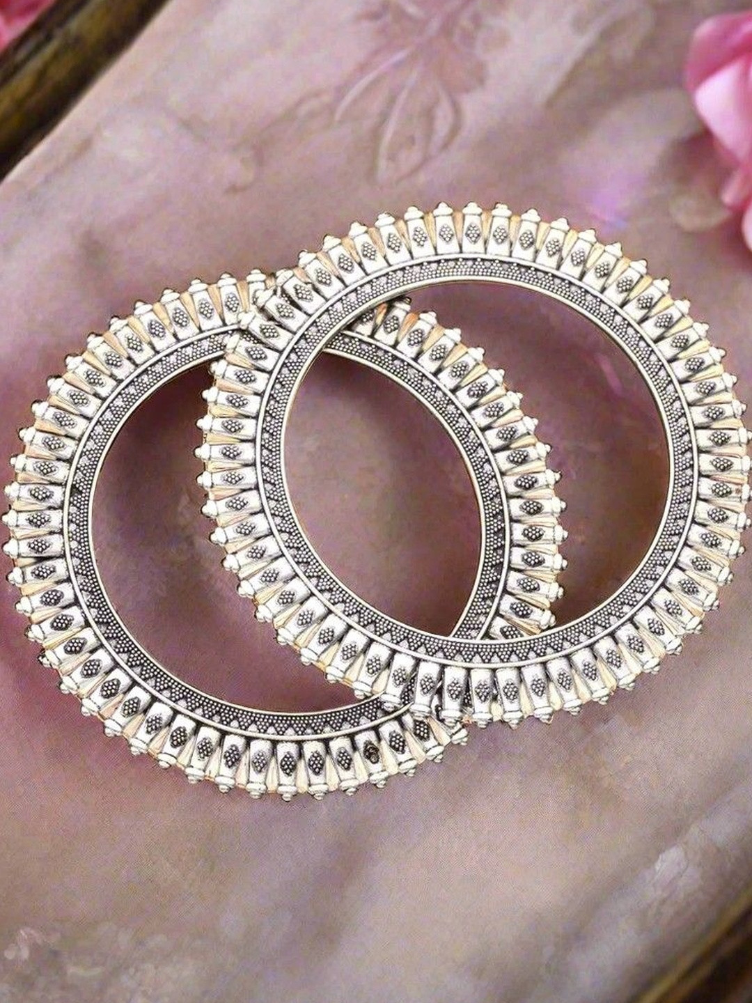 Sangria Set Of 2 Silver-Plated German Silver  Bangles