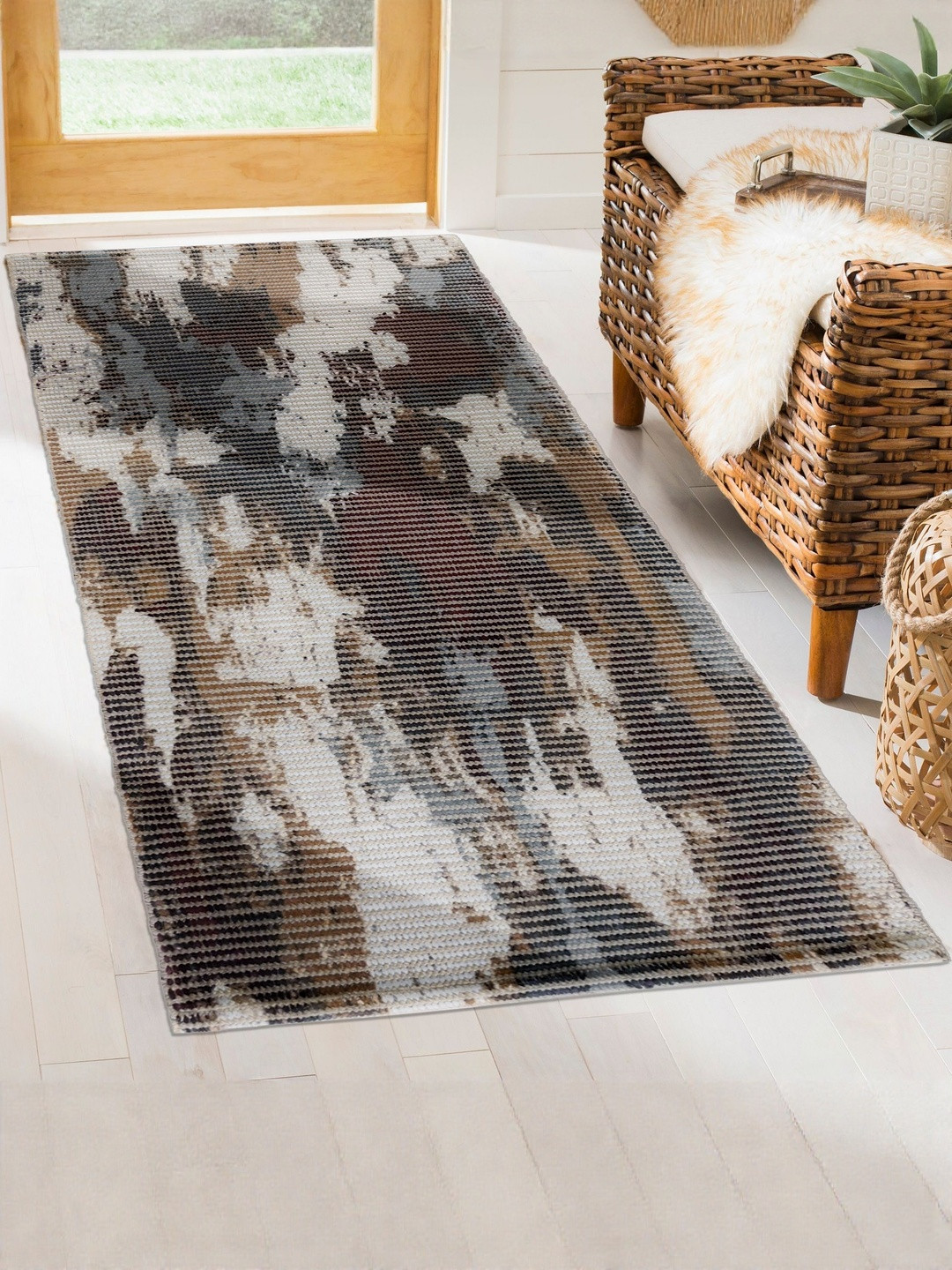 Homzz Multi-Coloured Digital Printed Dhurrie Carpet