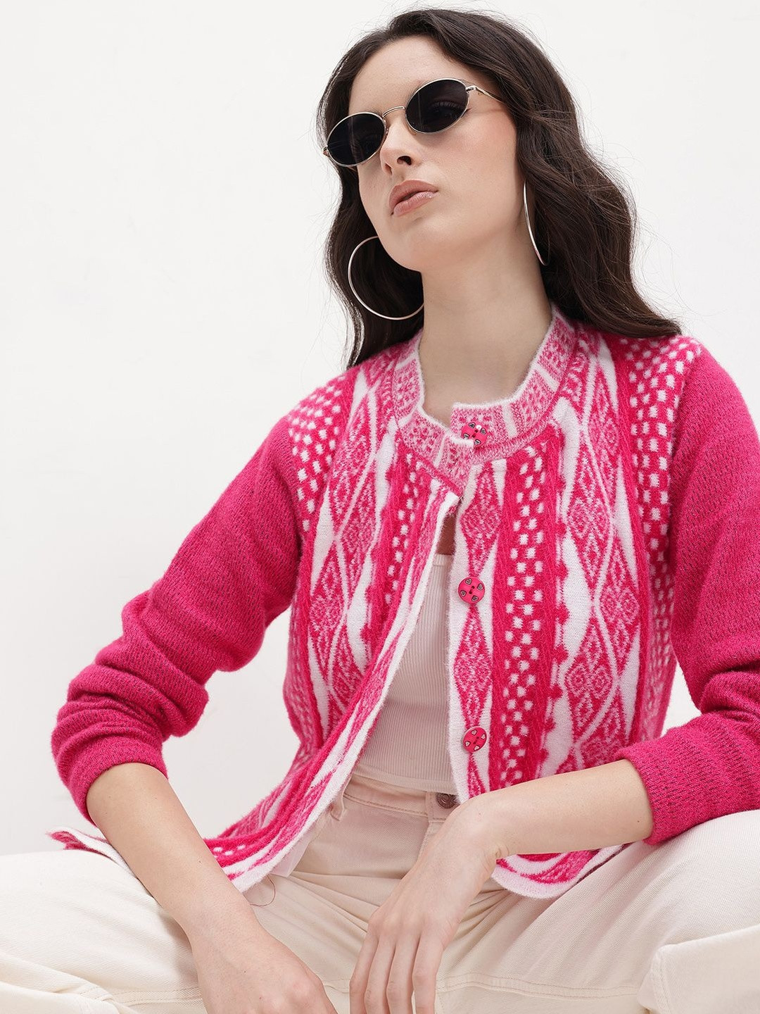 Roadster Women Pink Wool Cardigan Sweaters