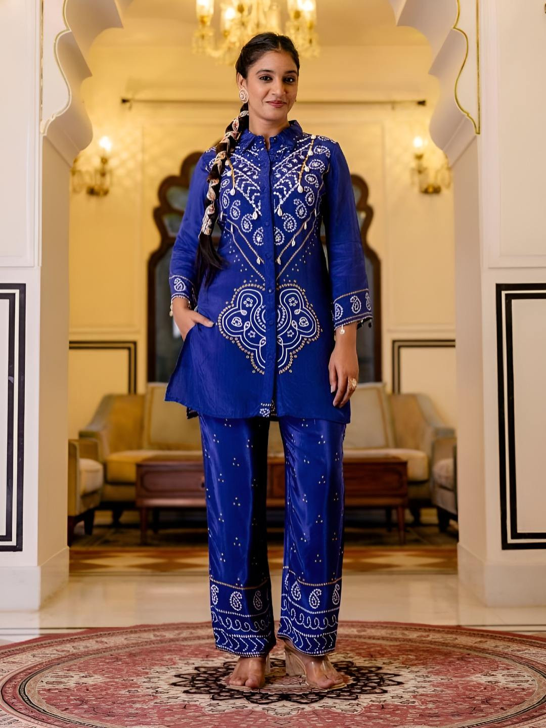 AUTUMN LANE Samiha Hibis Printed Shirt Collar Tunic & Trousers Co-Ords
