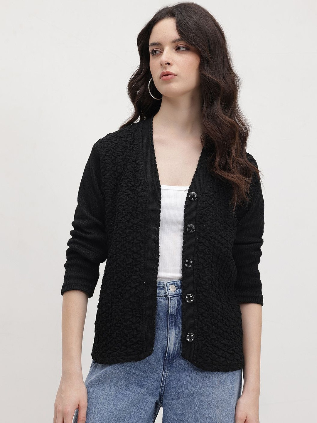 Roadster Women Black Wool Cardigan Sweaters