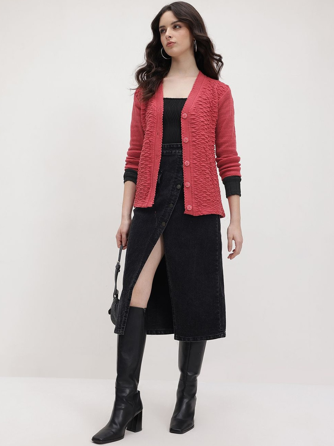 Roadster Women Red Wool Cardigan Sweaters
