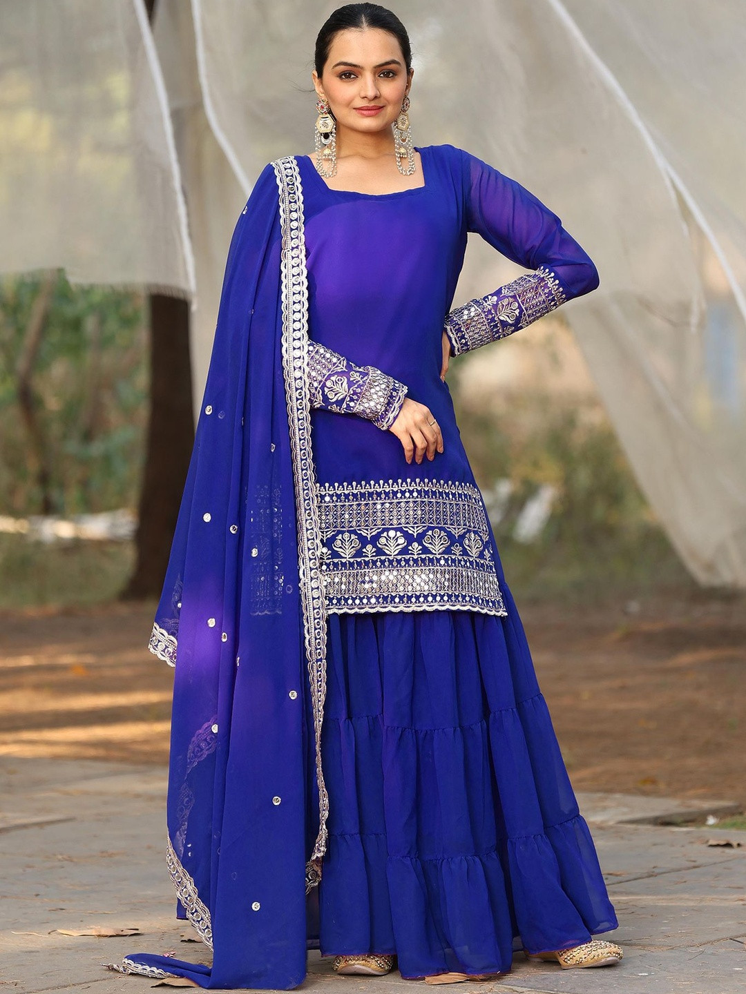 Kedar Fab Women Ethnic Motifs Embroidered Regular Gotta Patti Kurta with Sharara & With Dupatta
