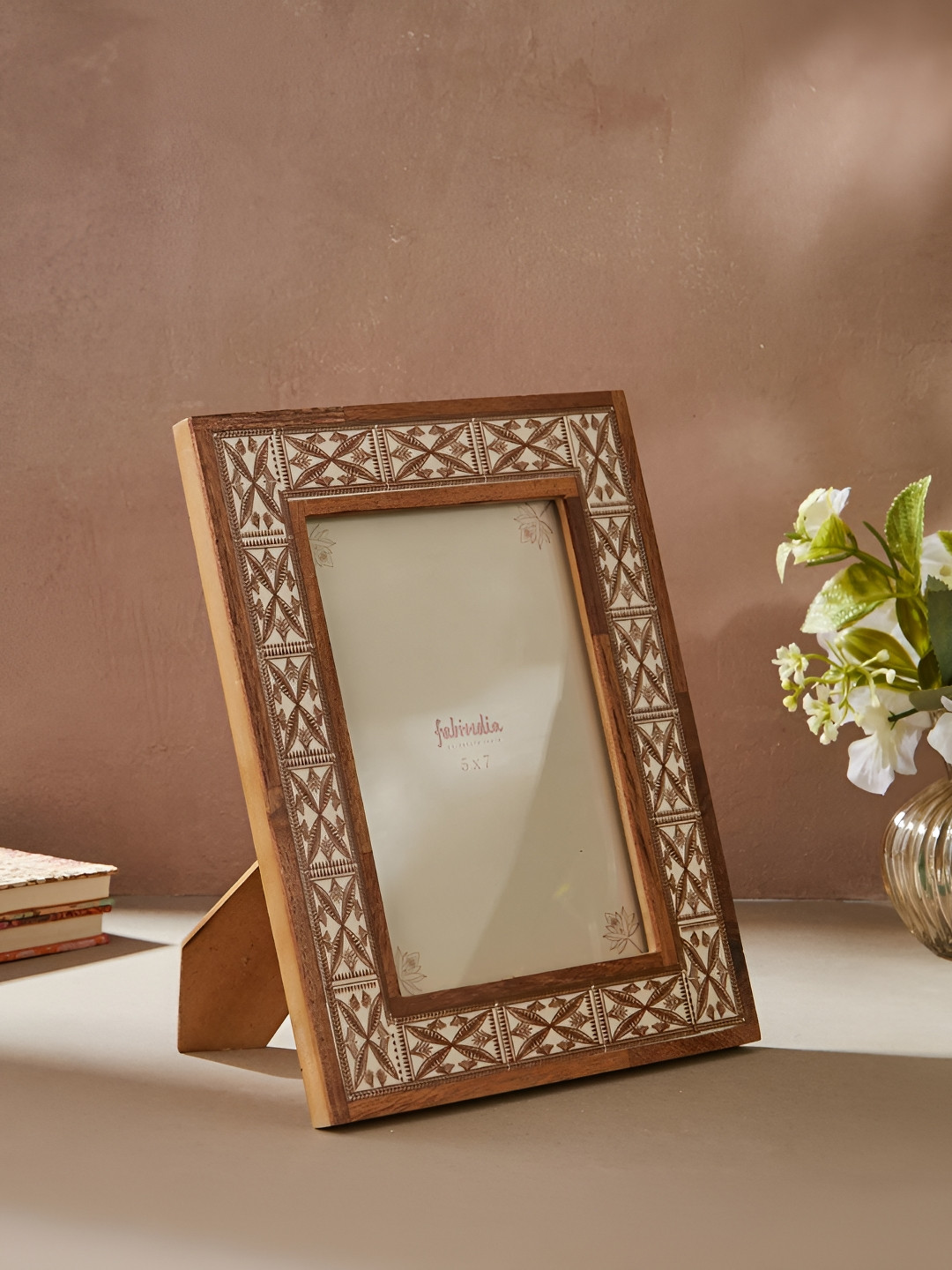 Fabindia Naksh Beige & Brown Wooden Table Photo Frames