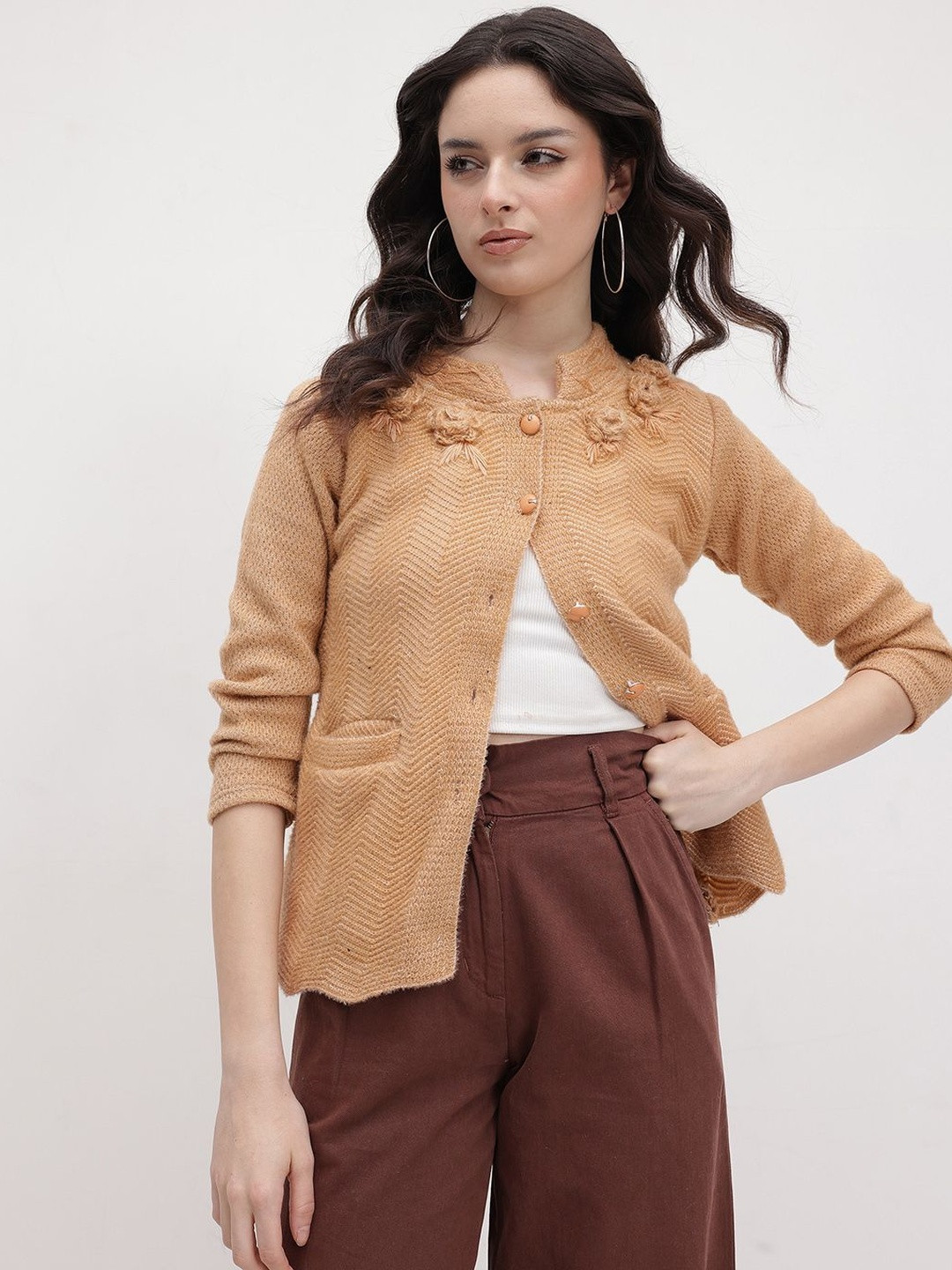 Roadster Women Woollen Three-Quarter Sleeves Cardigan