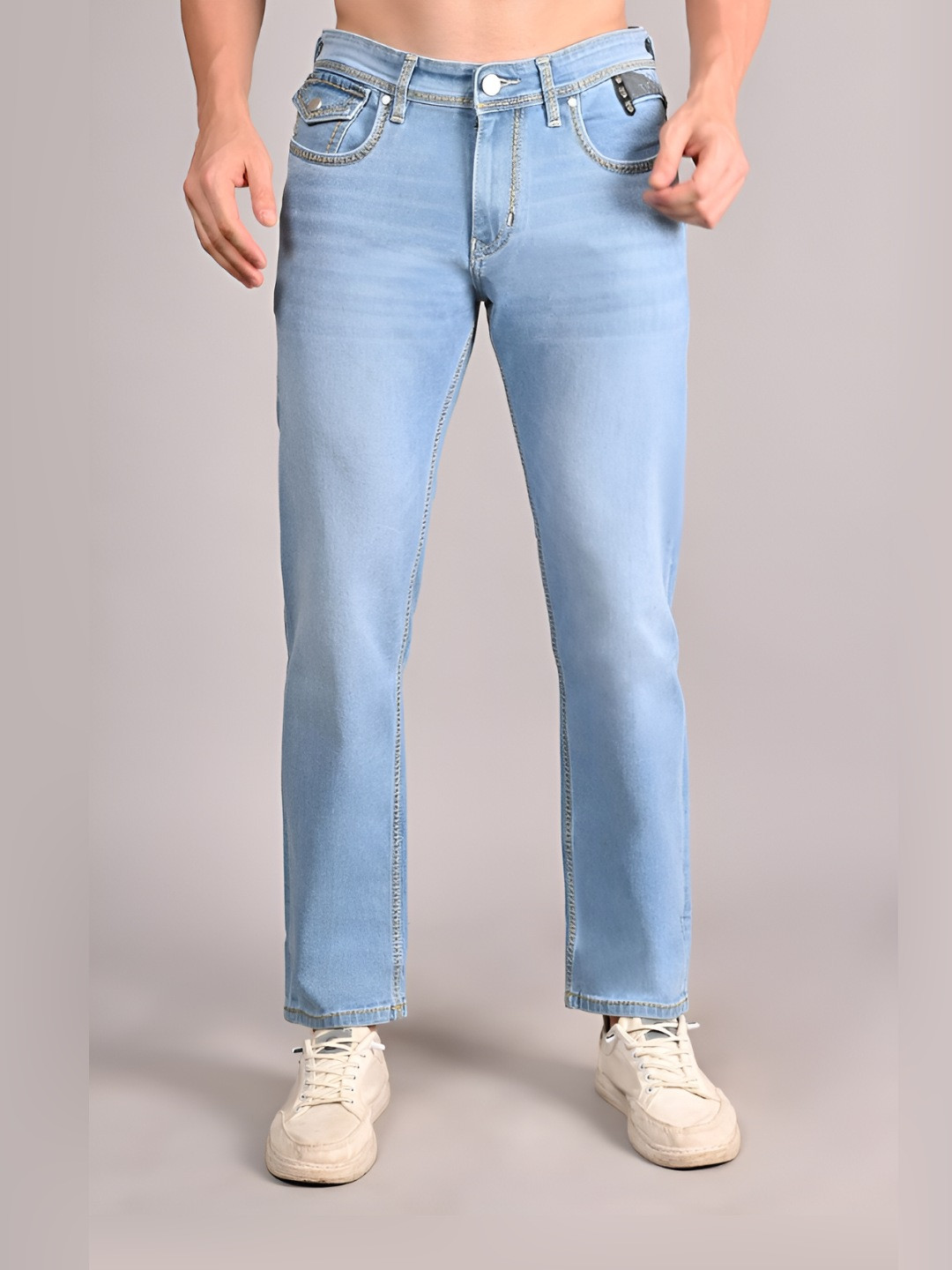 WHITE APPLE JNS Men Regular Fit Low-Rise Light Fade Jeans