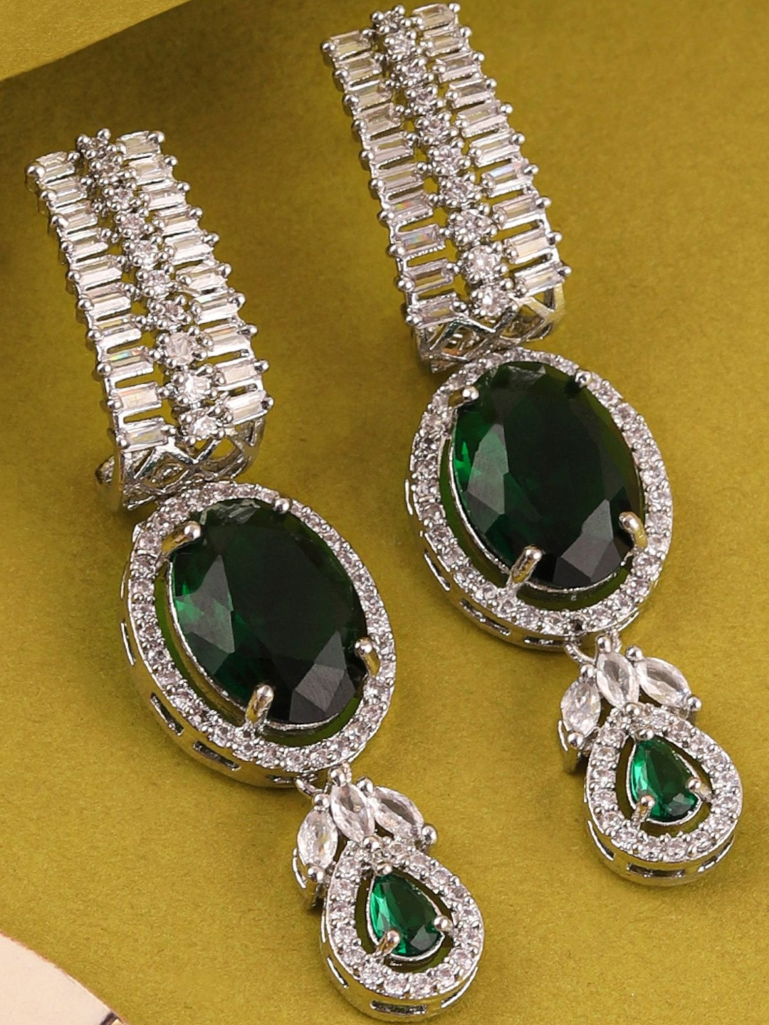 Bhagya Lakshmi Women American Diamond Oval Drop Earrings