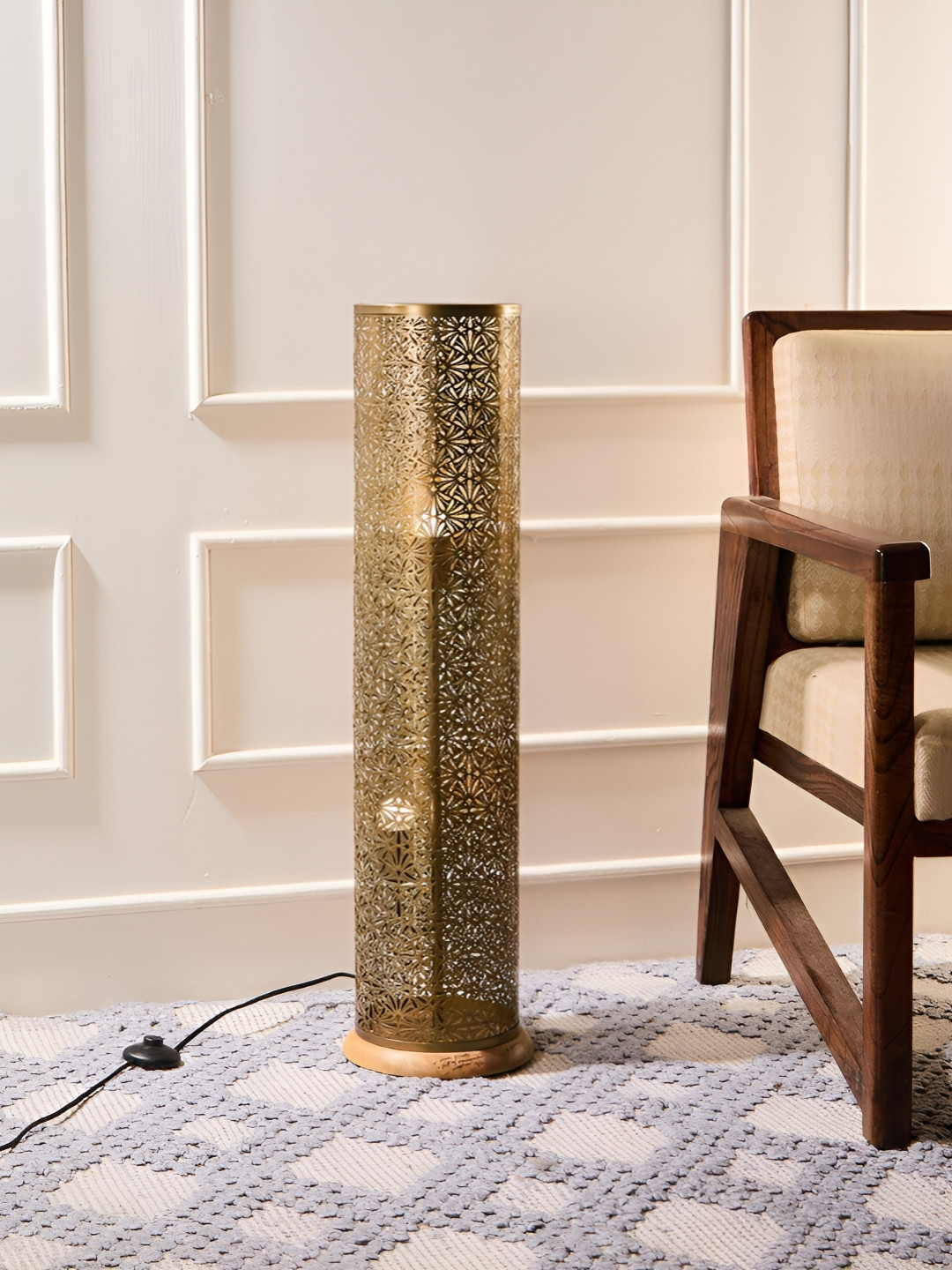 Fabindia Hemang Yellow Textured Metal Floor Lamp