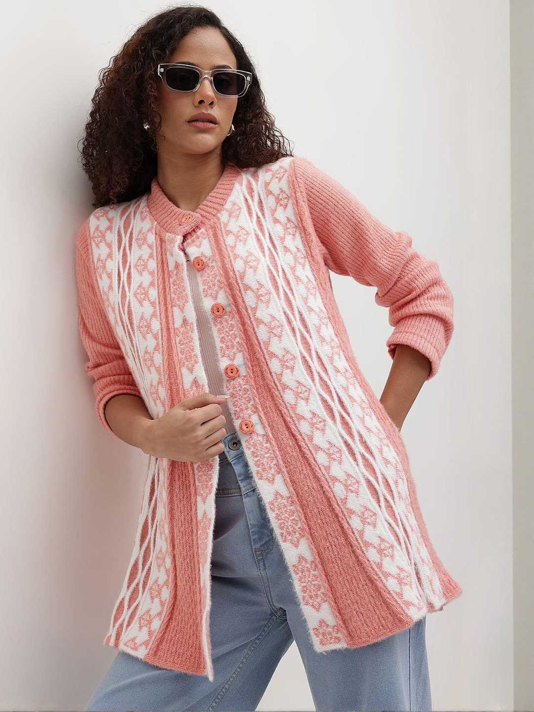Roadster Women Peach Wool Cardigan Sweaters