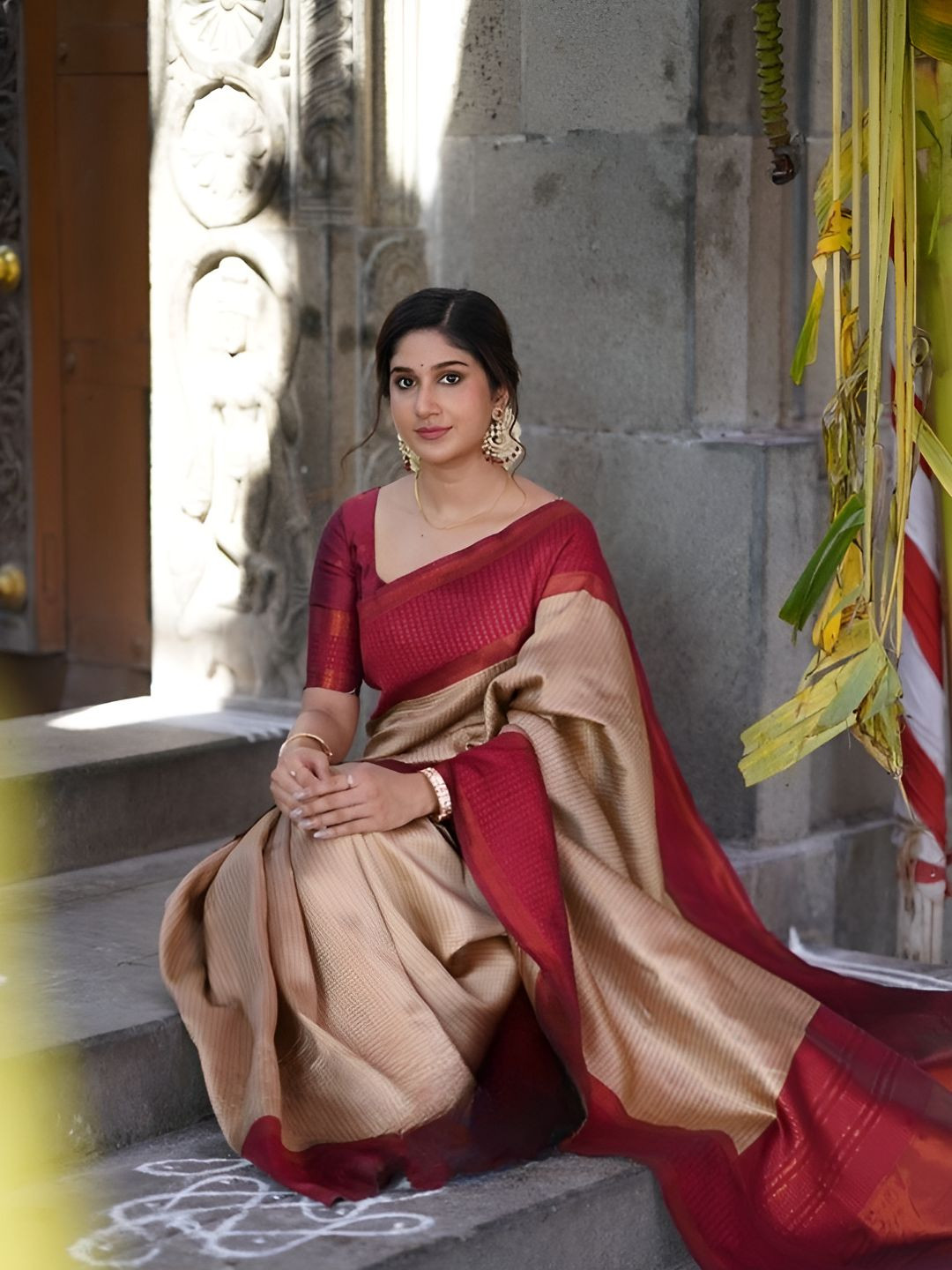 CANIZZARO Checked Design Woven Design Traditional Banarasi Saree
