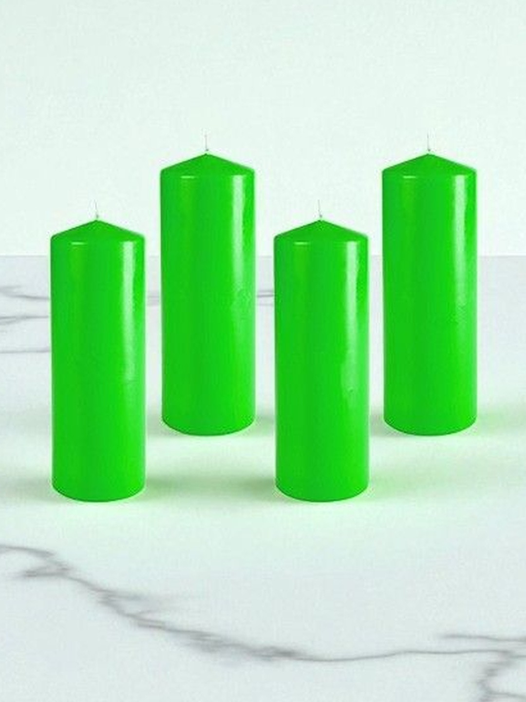 ASIDEA Green Set Of 4 Pillar Smokeless Cylindrical Shaped Candles