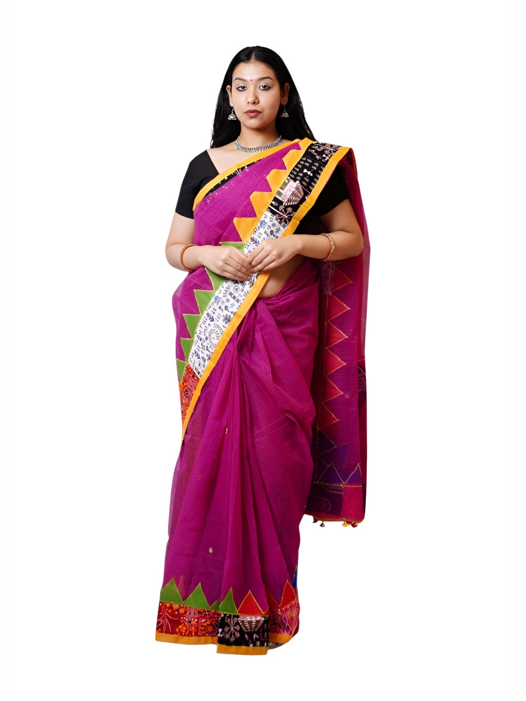 PRETANSHAH Women Batik Printed Patchwork Pure Cotton Saree