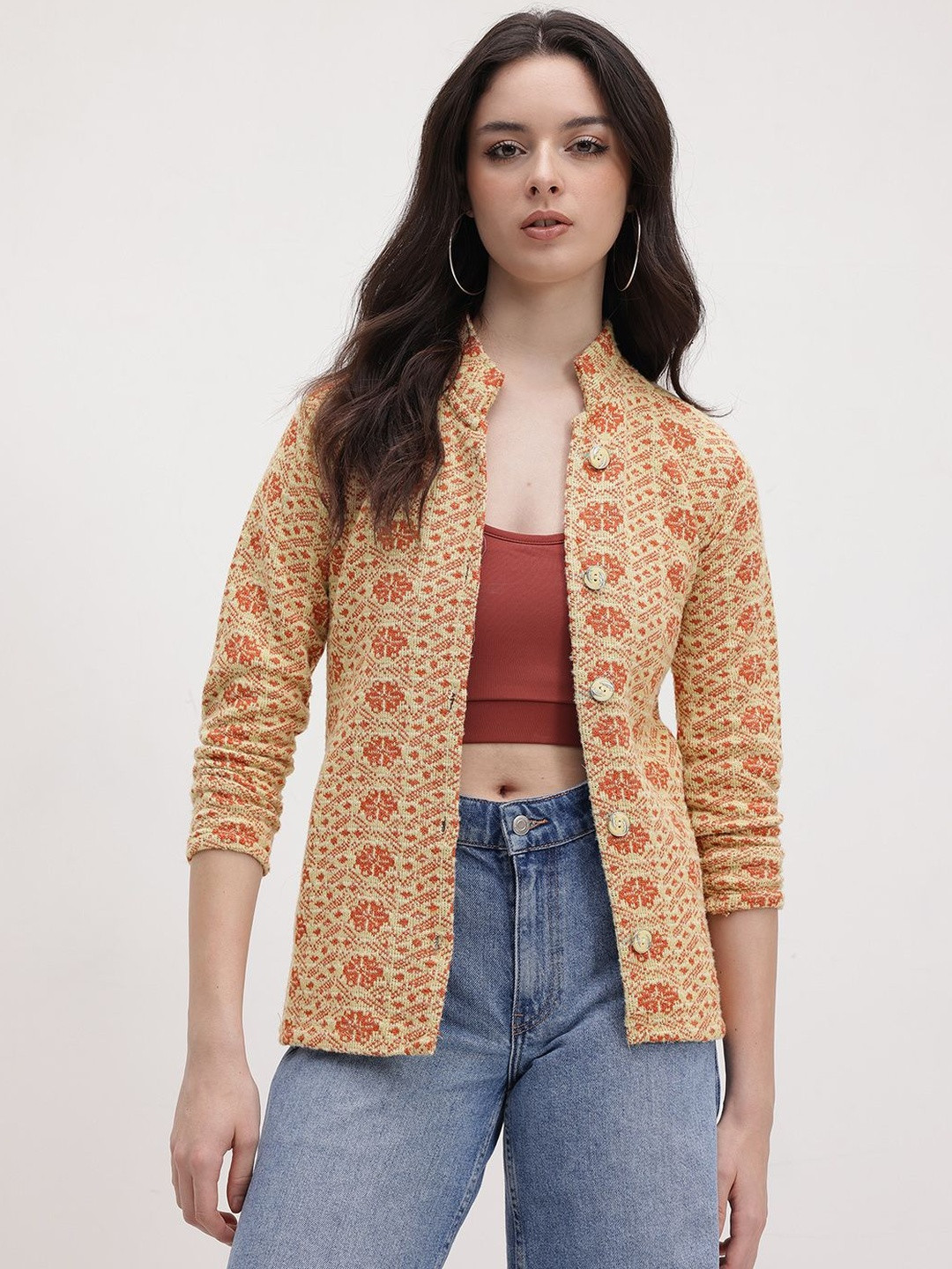 Roadster Women Orange Wool Cardigan Sweaters