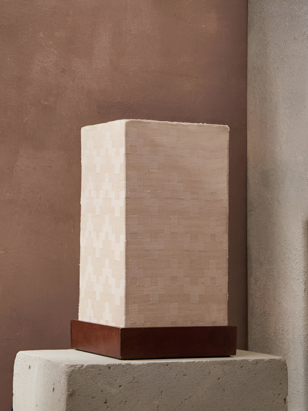 Fabindia Amrit Beige & Brown Printed Cotton Rectangle Shaped Table Lamp