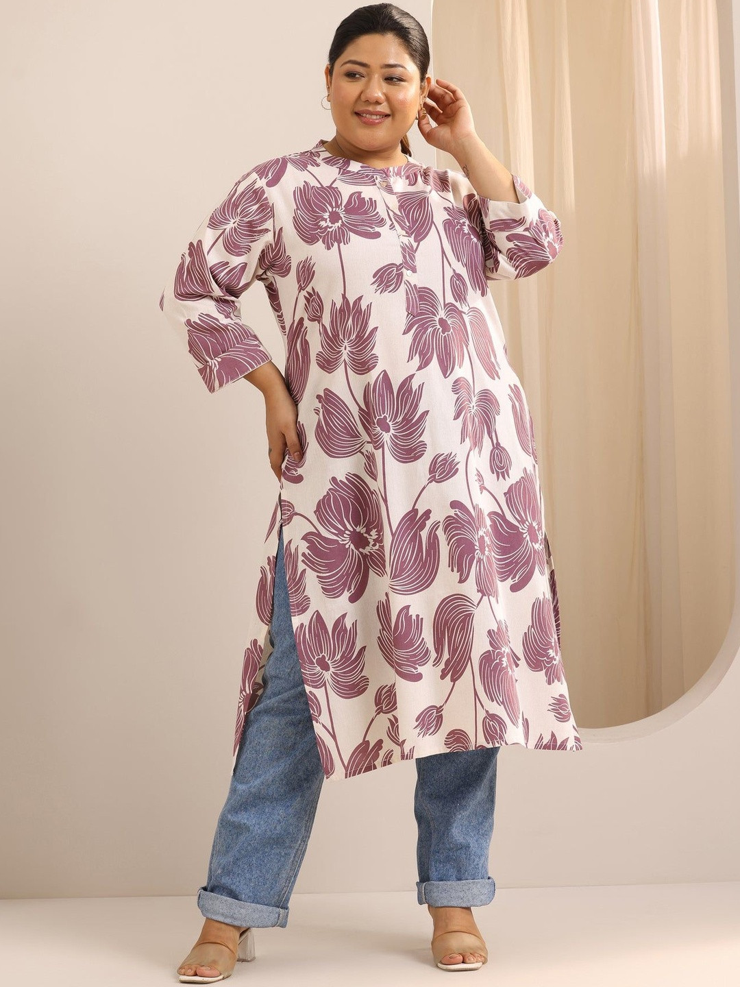 DIVASTRI Women Purple Voile A-Line Kurtas