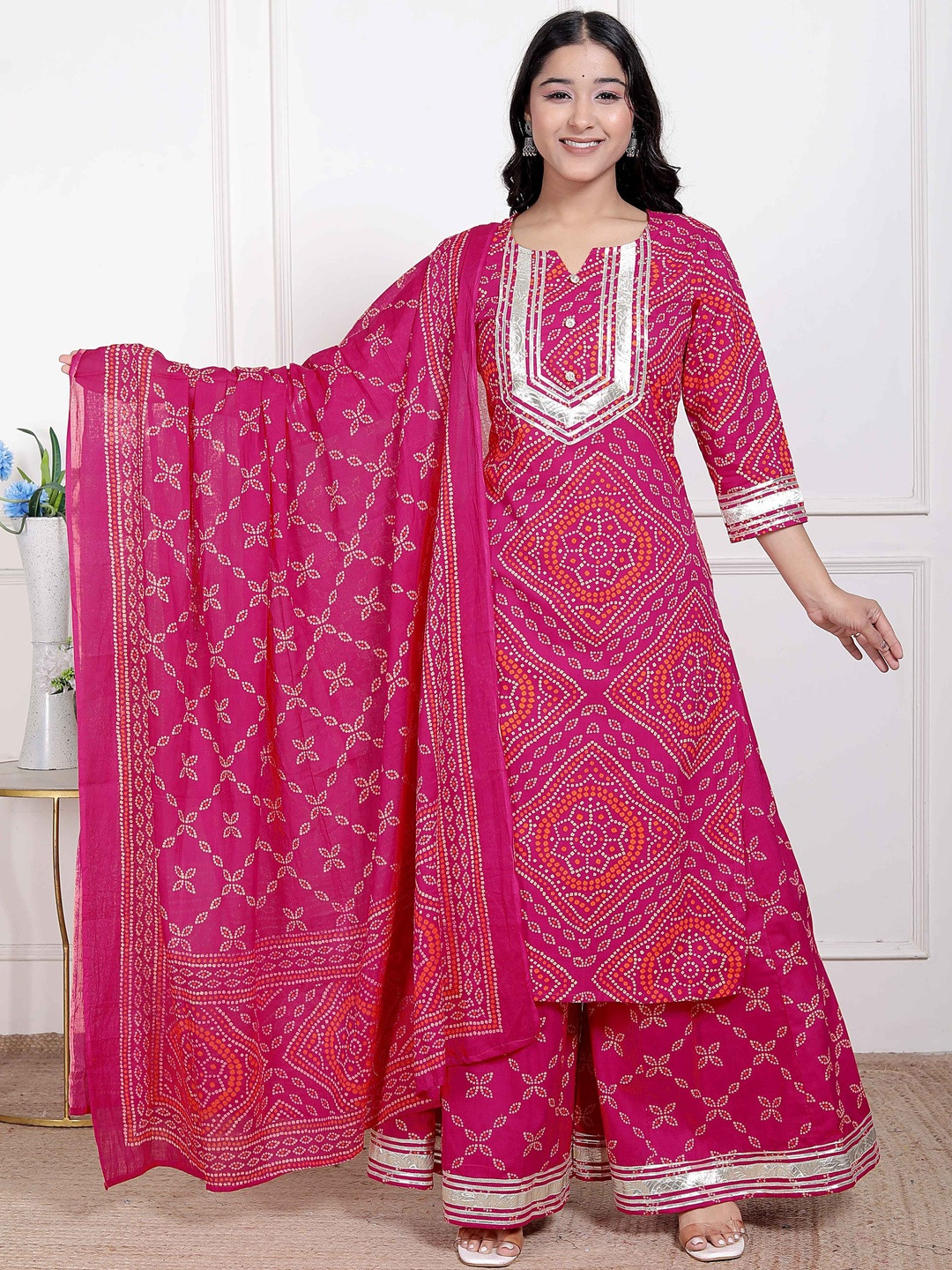 Doriyaan Women Ethnic Motifs Printed Regular Gotta Patti Pure Cotton Kurta with Palazzos & With Dupatta