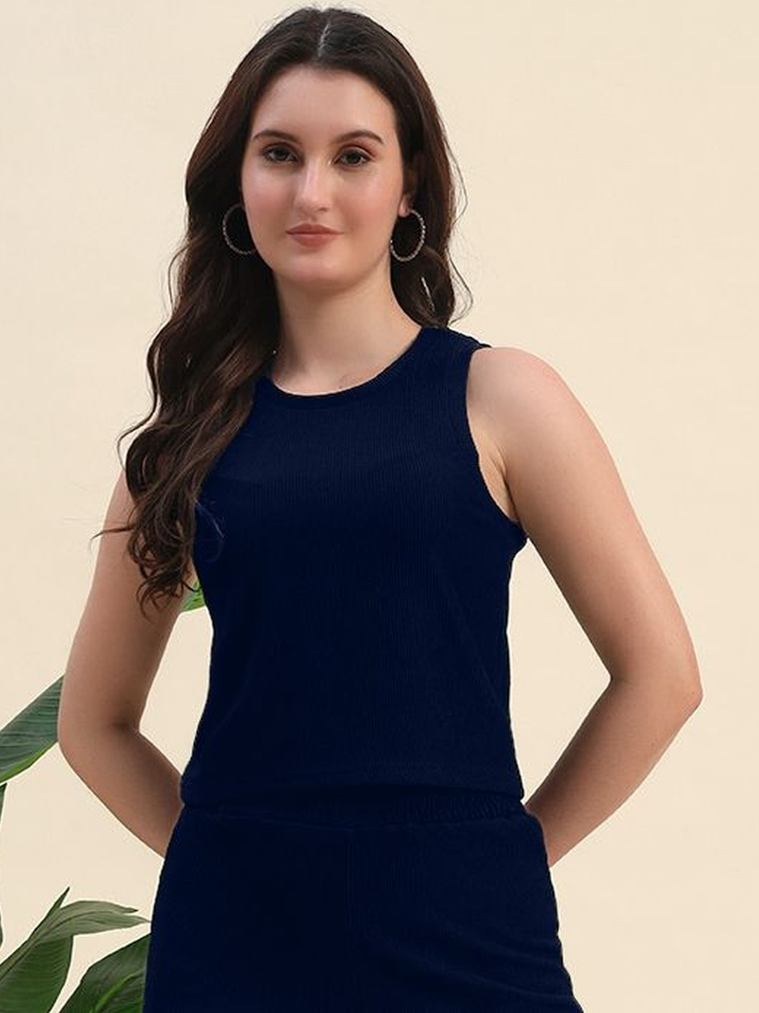 Leewan Women Navy Blue Tank Top