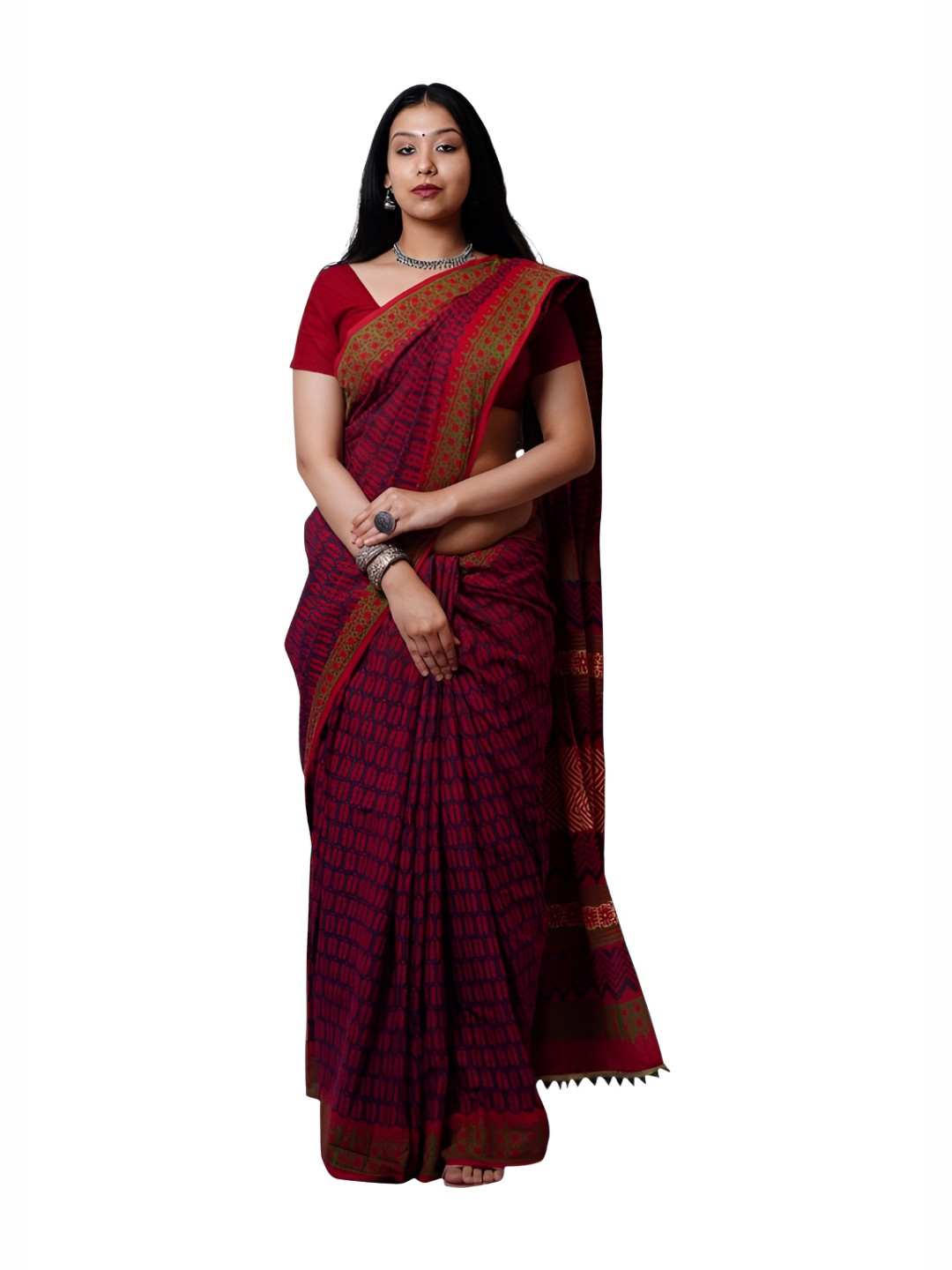 PRETANSHAH Rosha Geometric Printed Pure Cotton Saree