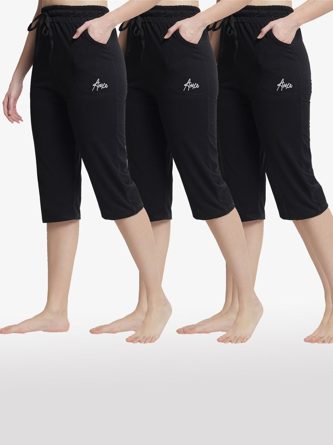 FIT N FAME Pack of 3 Women Black Cotton Capris
