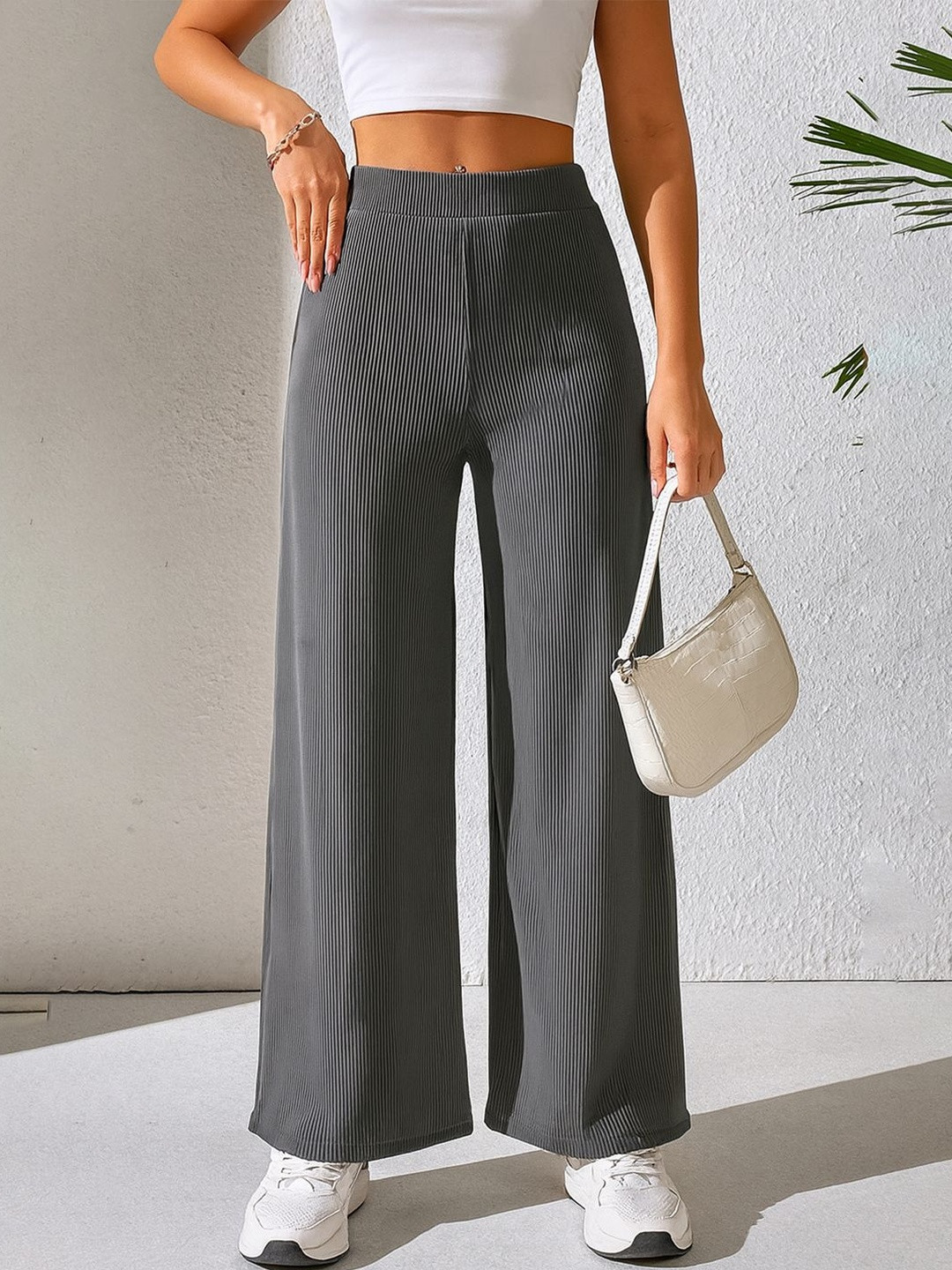 Moda Rapido Women Grey Polyester High-Rise Wrinkle Free Trousers