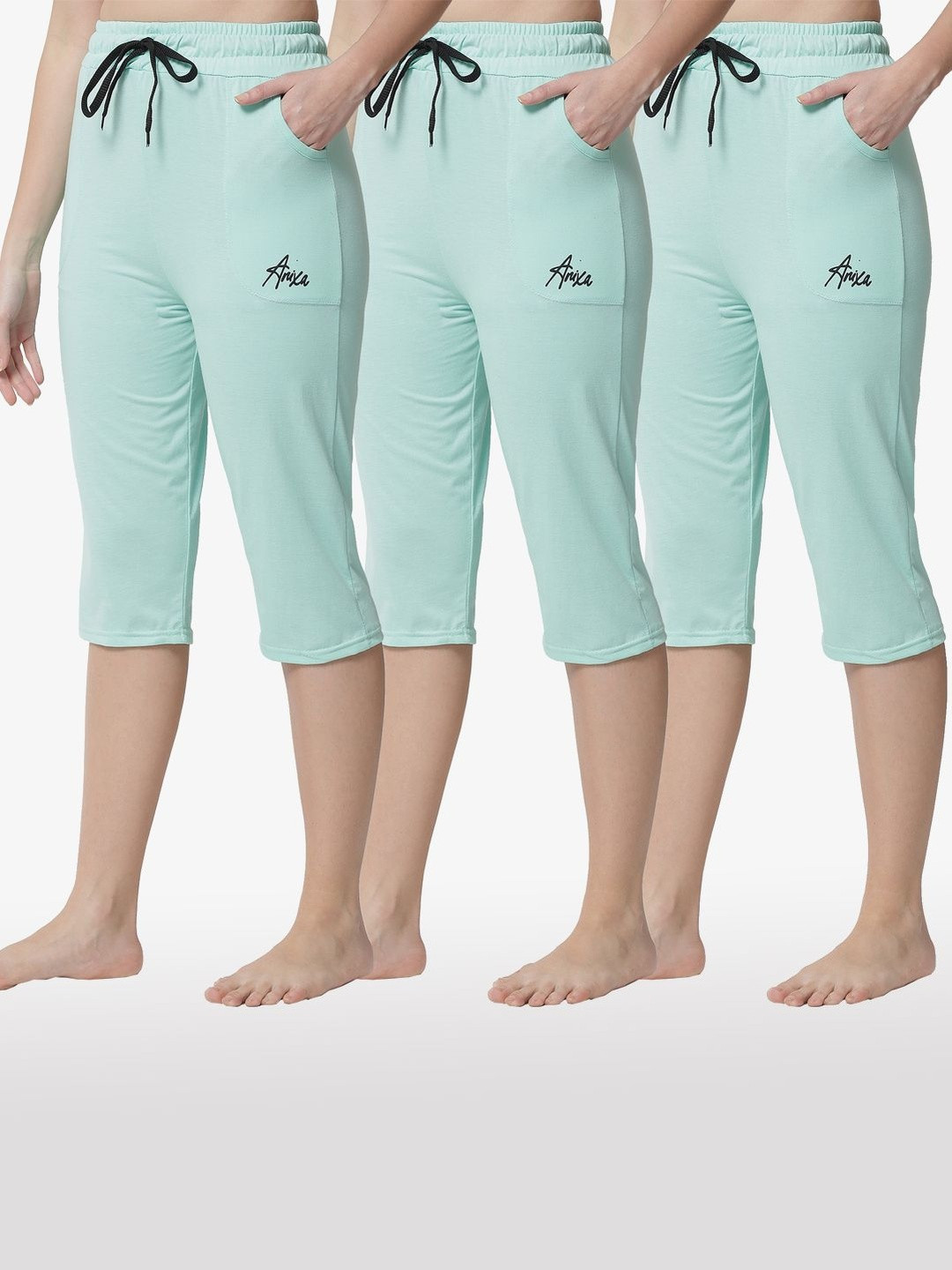FIT N FAME Women Green Cotton Drawstring Capris