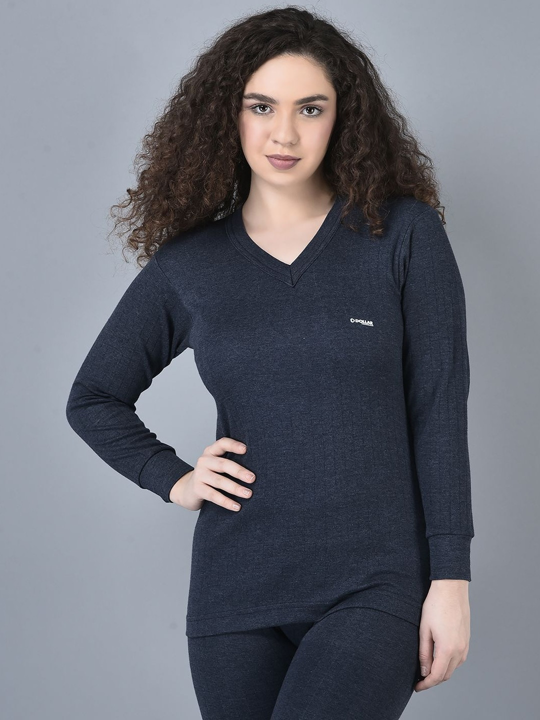 Dollar Women Navy Blue V-Neck Thermal RN Vest