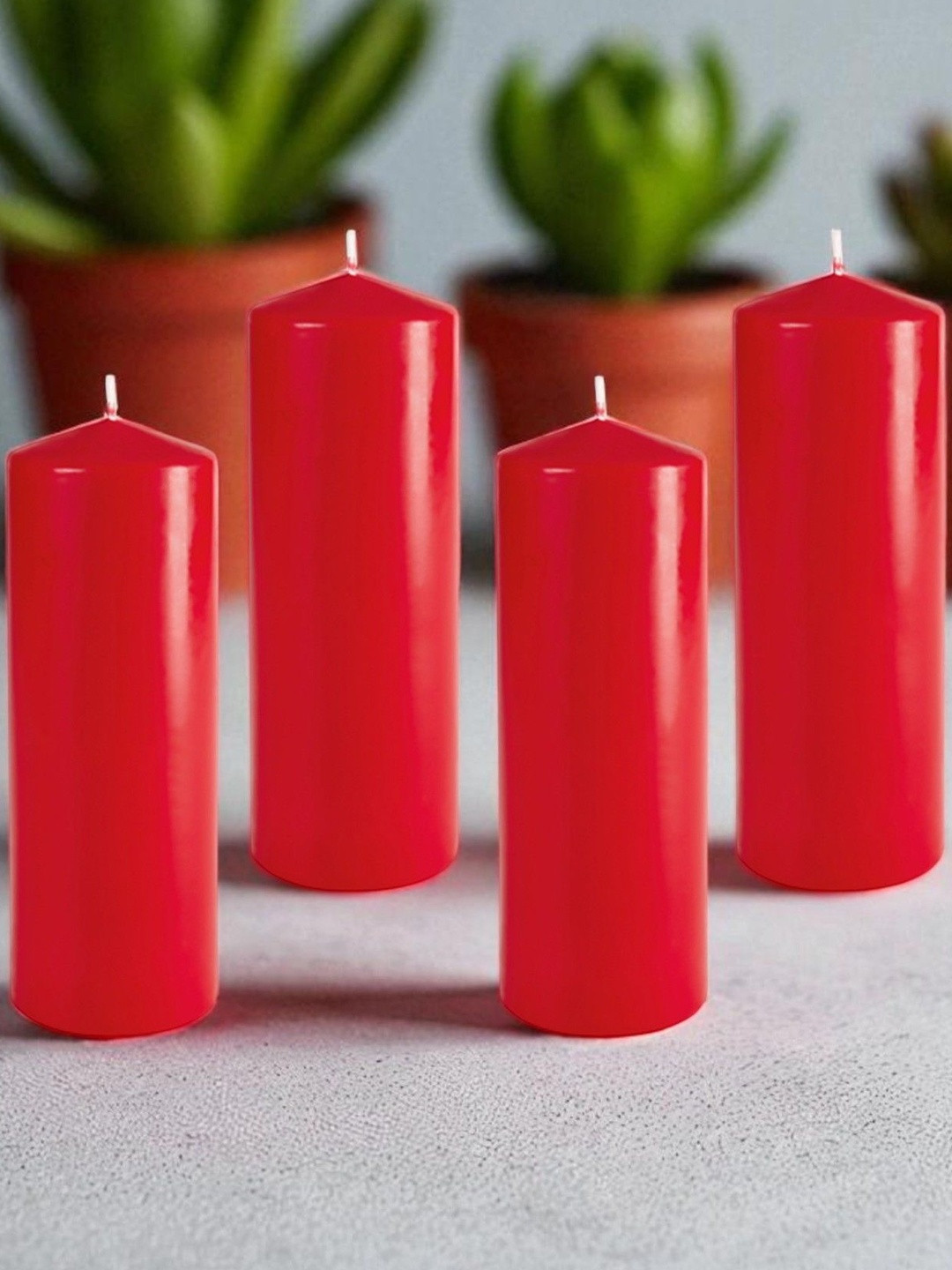 ASIDEA Red 4 Pieces Pillar Candles