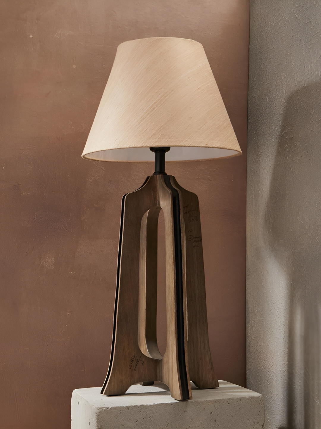 Fabindia Node Brown & Grey Wooden Table Lamp