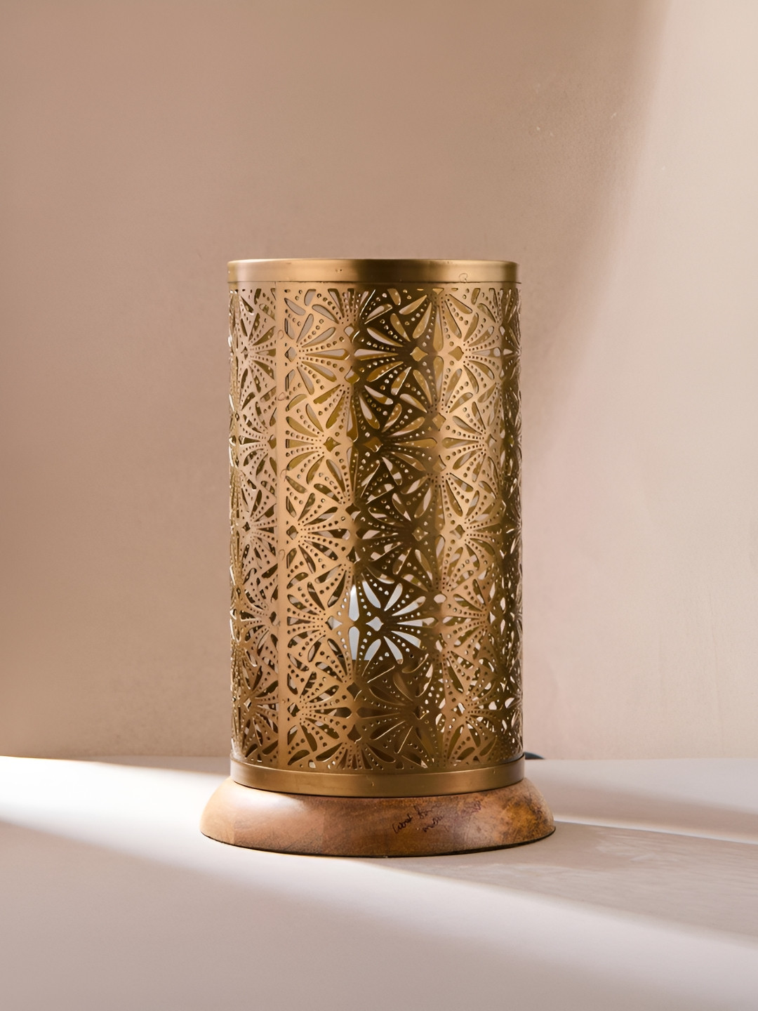 Fabindia Hemang Bronze-Toned Textured Cylinder Shaped Metal Table Lamp