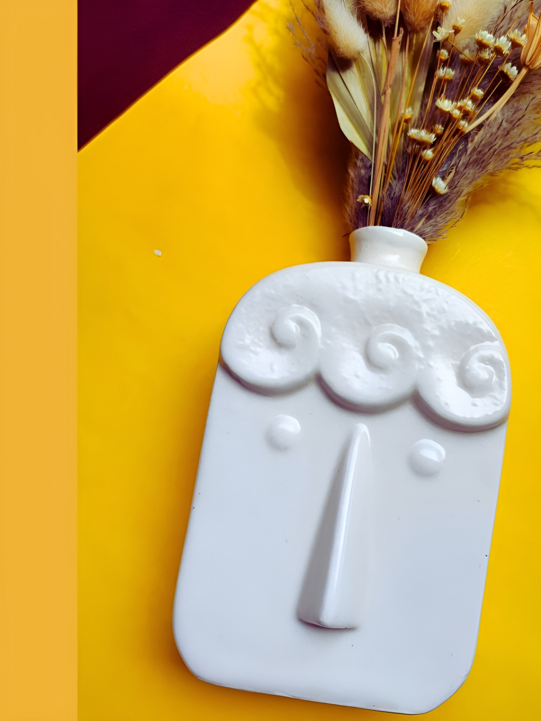 TheYUGO White Bottle Shaped Textured Ceramic Flower Vase