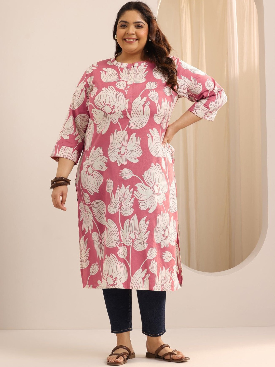 DIVASTRI Women Pink Voile A-Line Kurtas