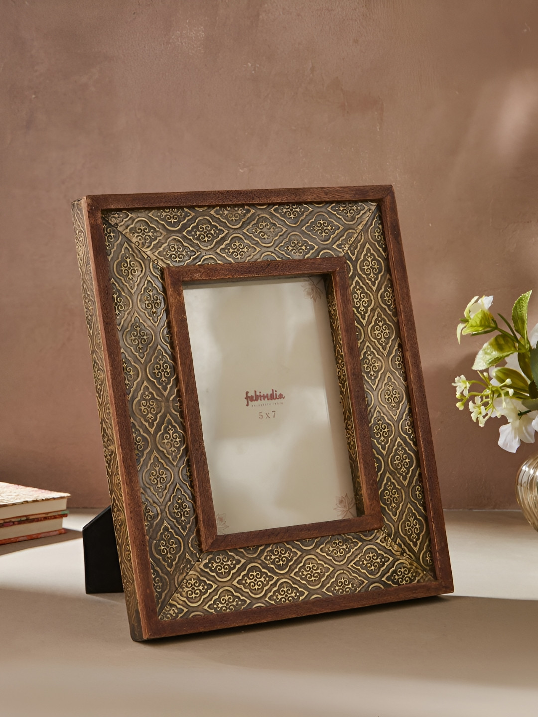 Fabindia Purvi Gold-Toned & Brown Wooden Table Photo Frames