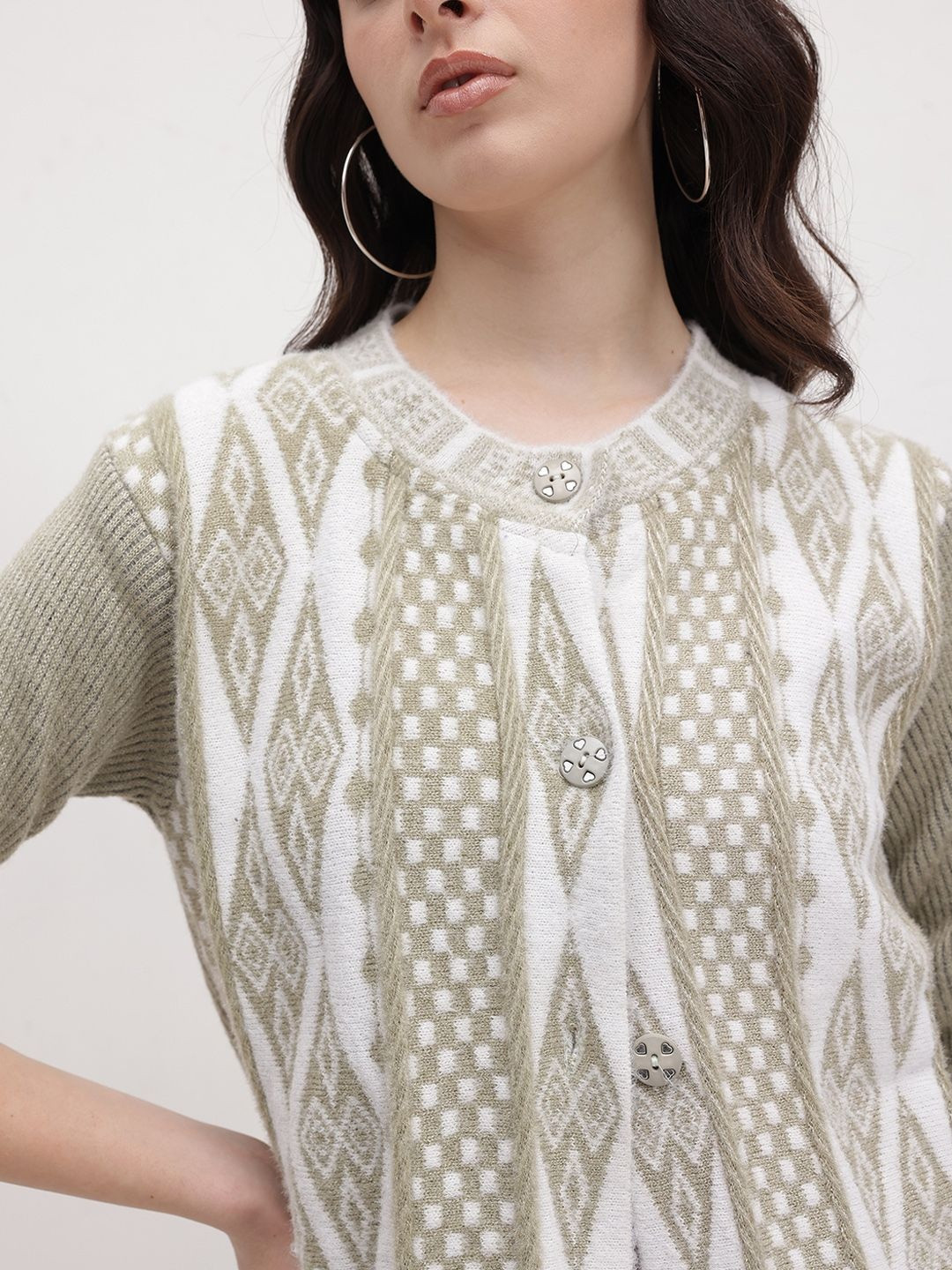 Roadster Women Green Wool Cardigan Long Sleeves Casual Sweaters