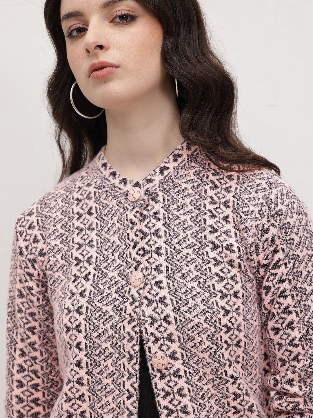 Roadster Women Peach Wool Cardigan Sweaters