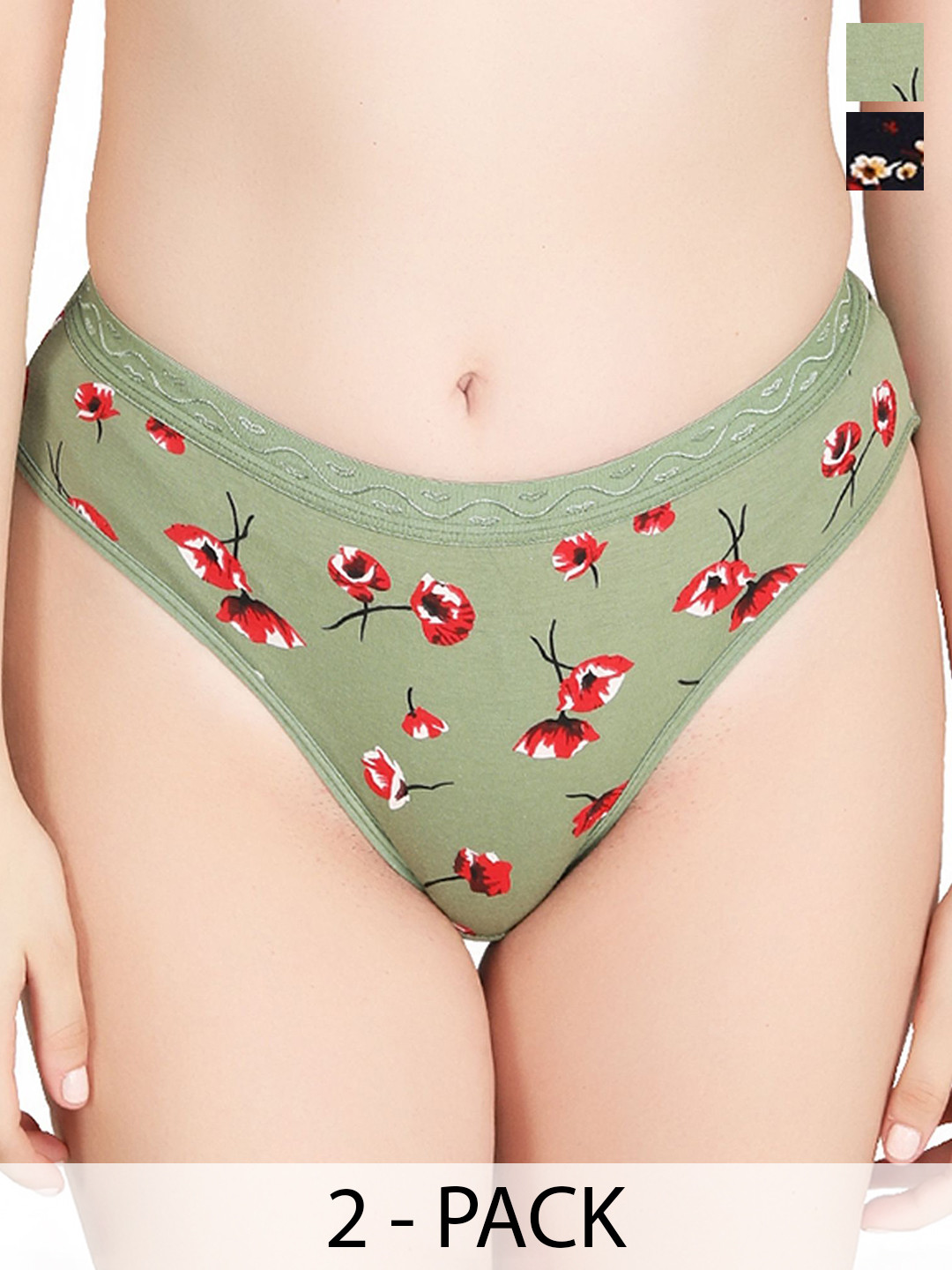 Liigne Women Pack Of 2 Floral Printed Pure Cotton Mid-Rise Basic Briefs