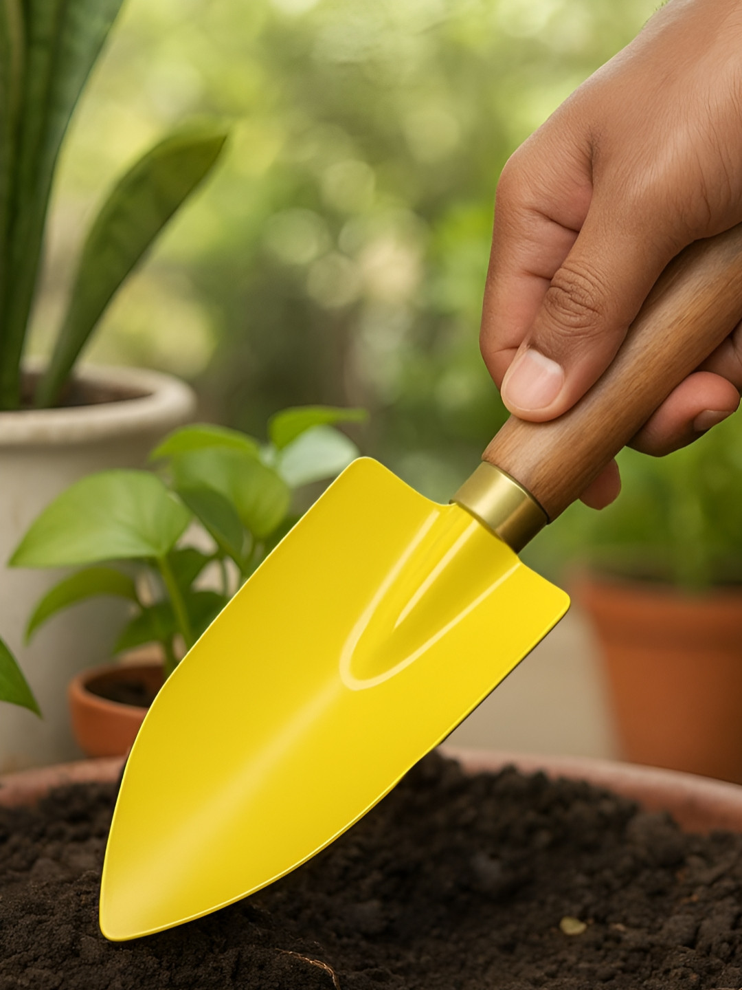 ecofynd Yellow & Brown Gardening Hand Trowel With Wooden