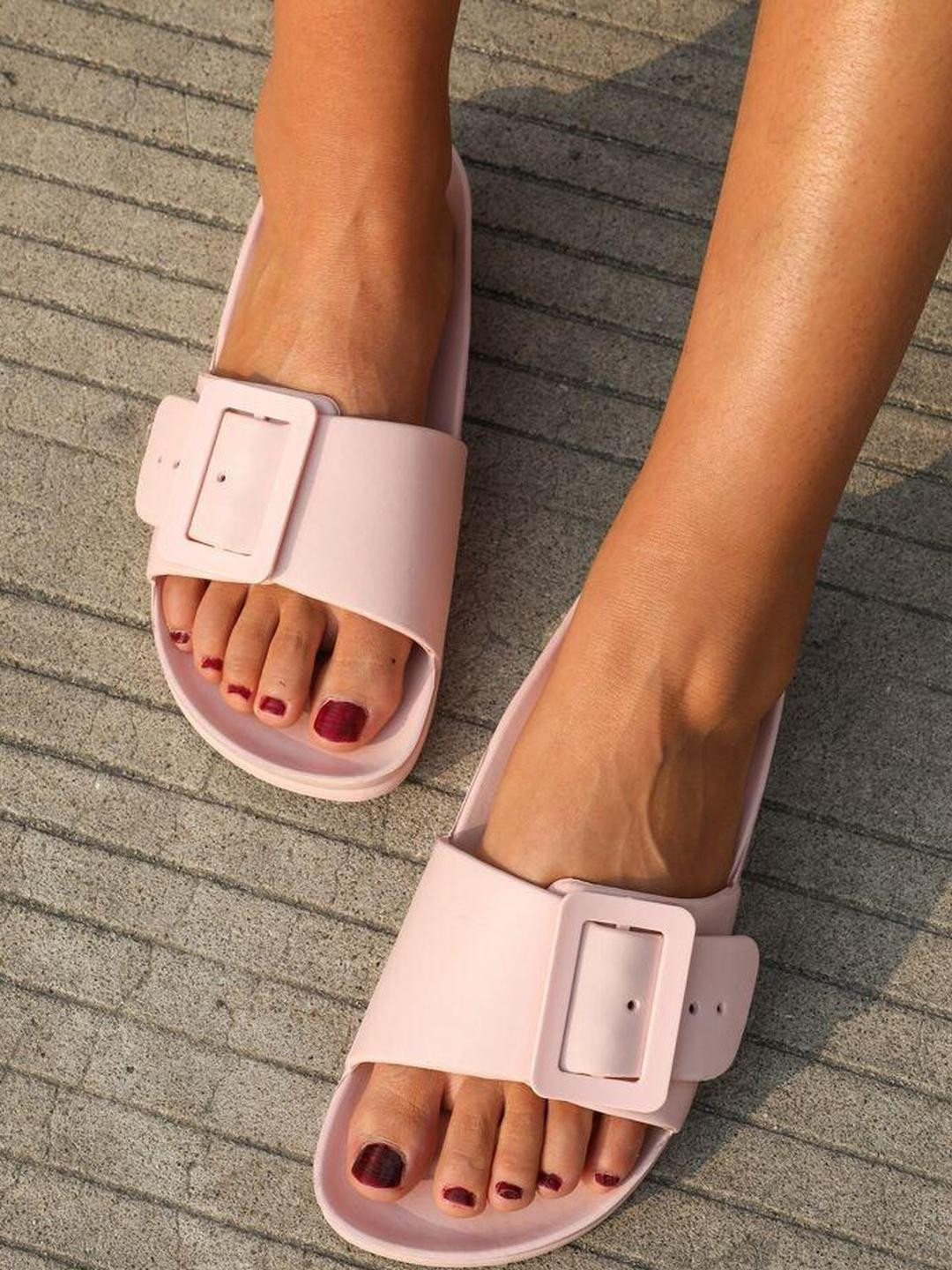 Shozie Women Pink Synthetic Open Toe Flats