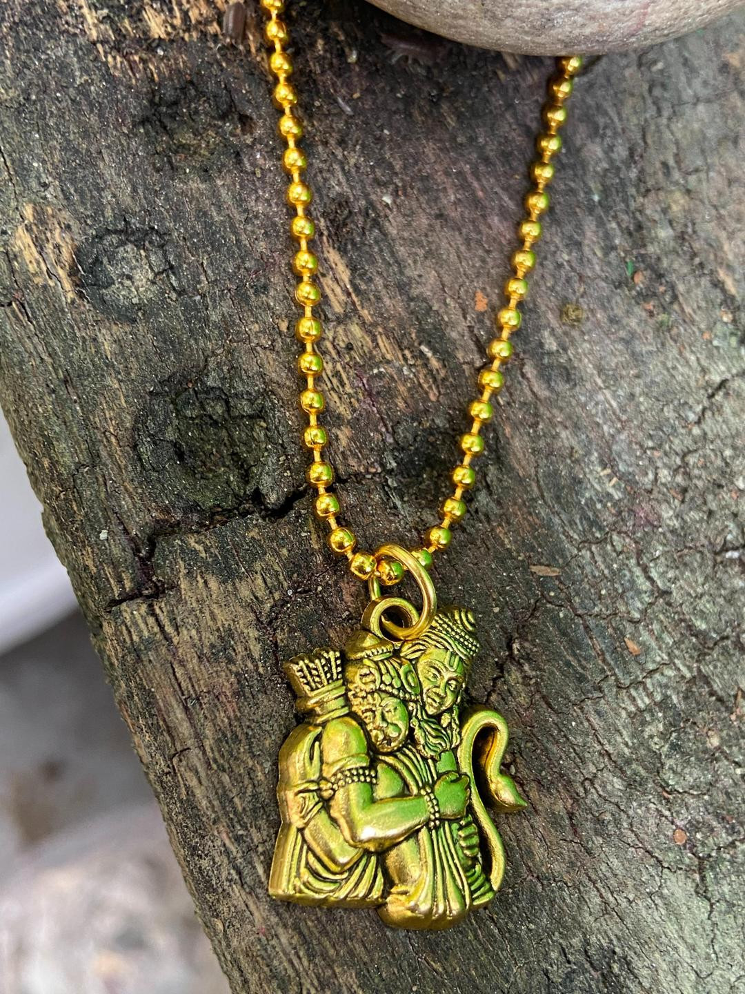 Psight Unisex Gold-Plated Lord Hanuman & Lord Rama Pendant Chain