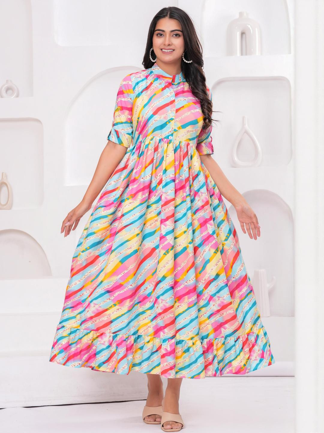 Machla Women Multicolor Printed Fit & Flare Maxi Dress