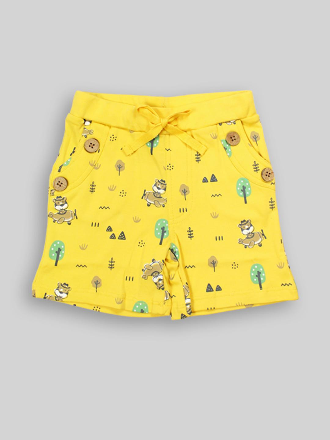 Awbabie Boys Yellow Graphic Printed Cotton Mid Rise Shorts
