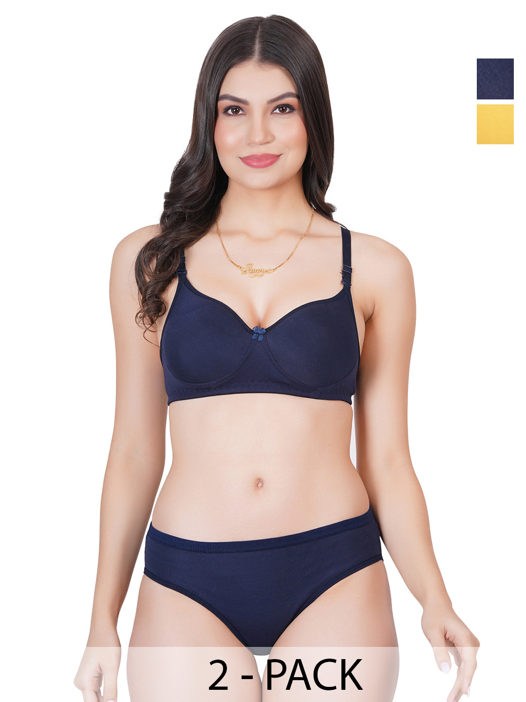 Liigne Pack Of 2 Solid Padded Non-Wired Pure Cotton Everyday Lingerie Set