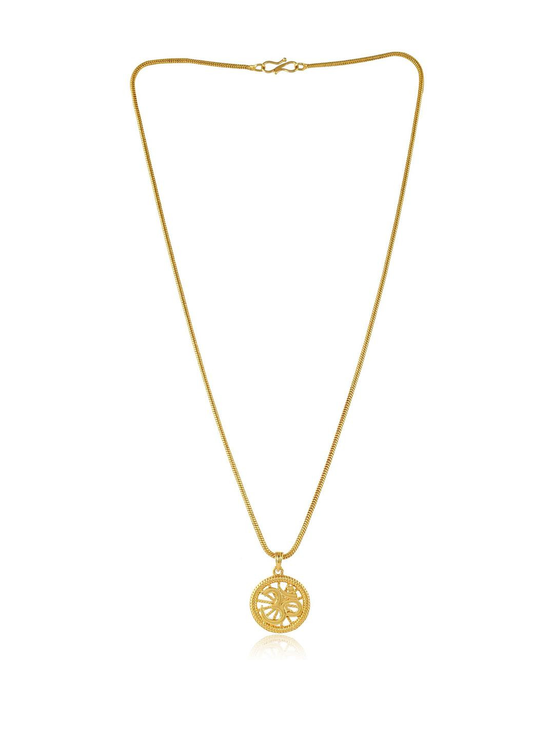 PYR FASHION Gold-Plated Om Symbol Circular Shaped Temple Pendant With Chain