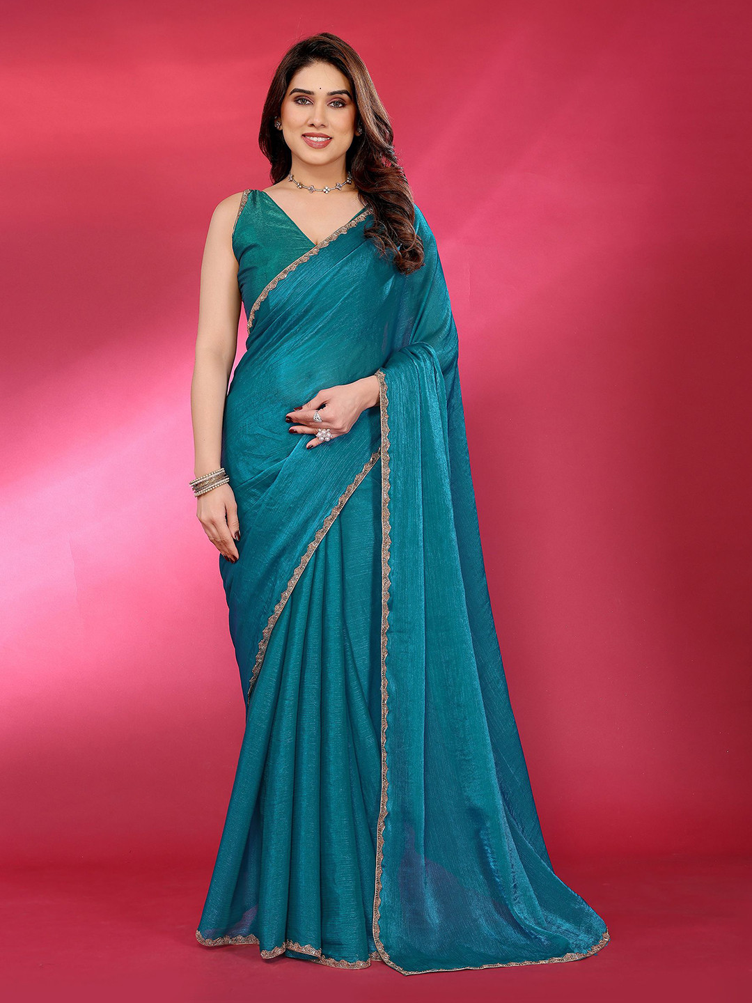 Mitera Block Print Lace Work Saree