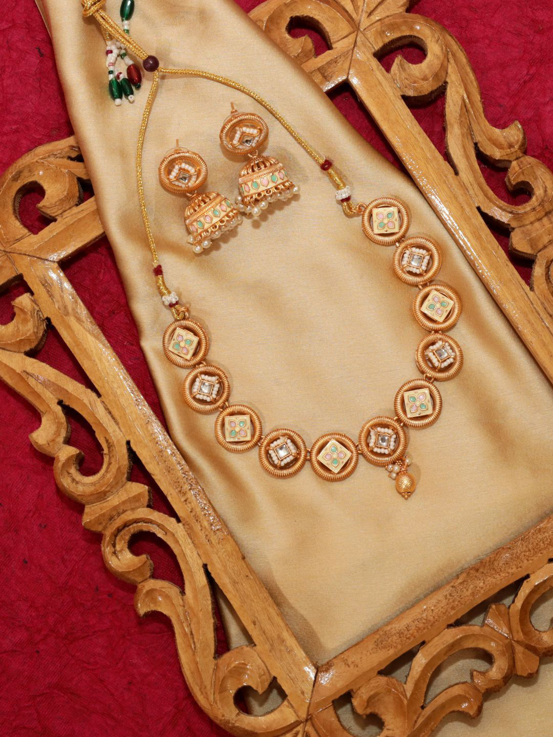 The Pure Virgo Gold-Plated Kundan Studded And Beaded Necklace With Earrings