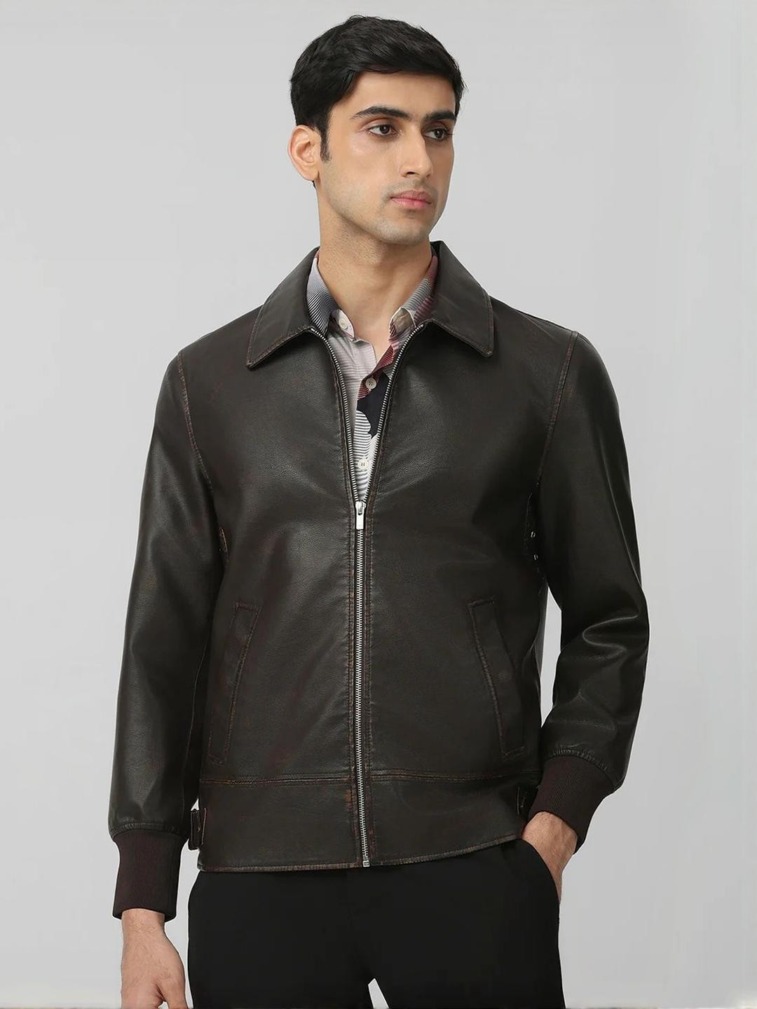 Mufti Spread Collar Leather Jacket