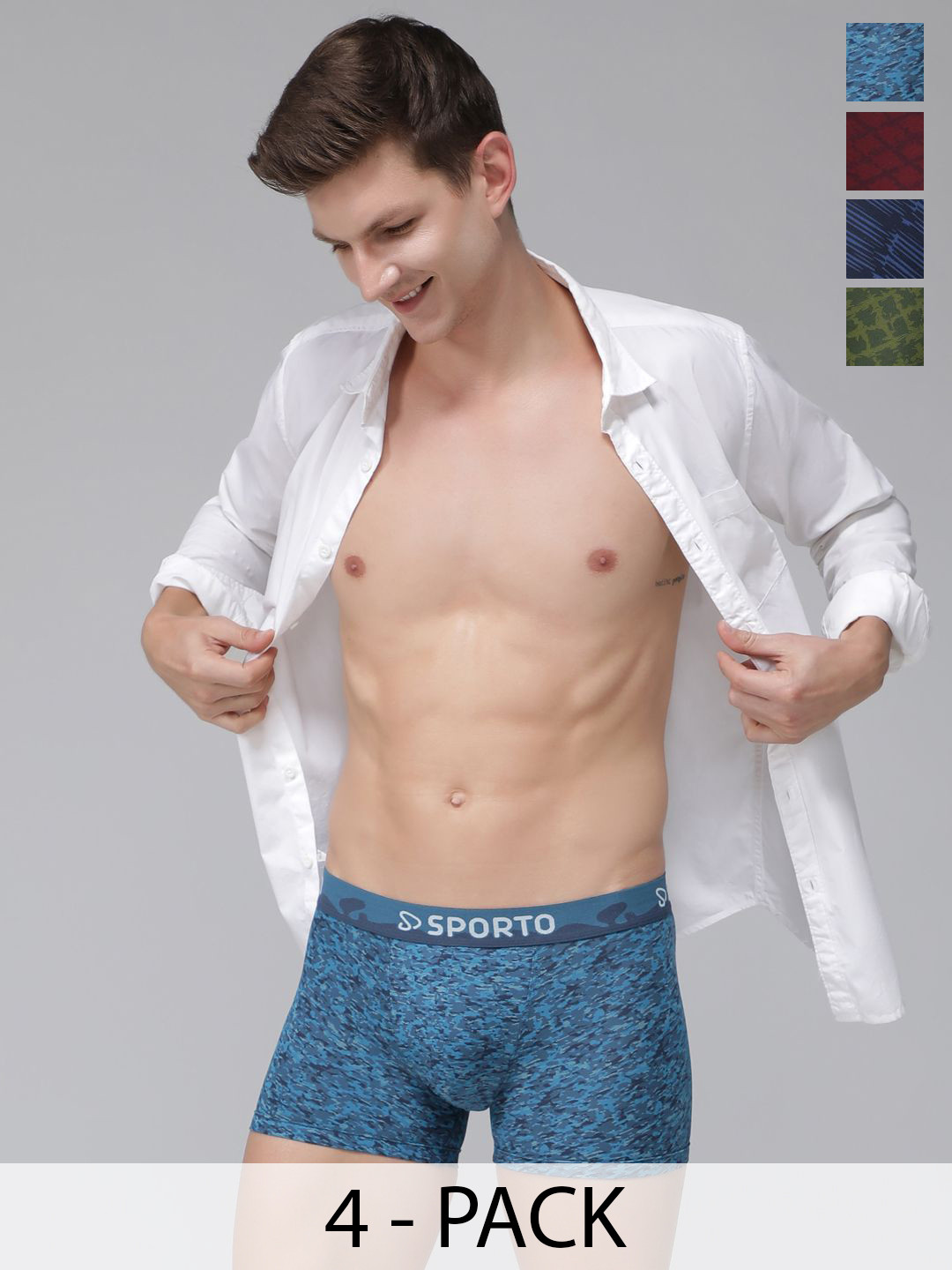 MACHO Pack of 4 Printed Spandex Trunk