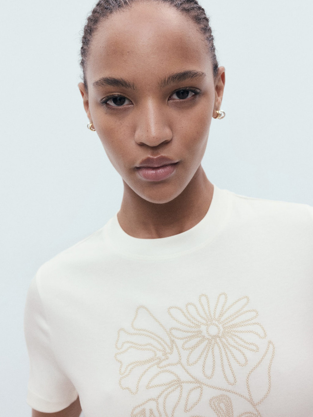 MANGO Floral Embroidery Pure Cotton T-shirt