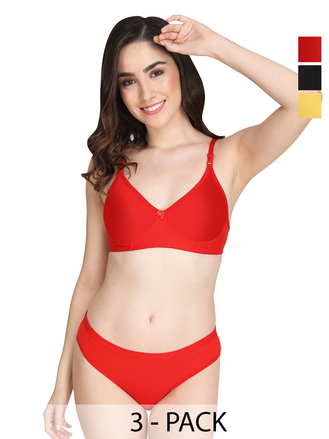 Liigne Women Pack Of 3 Women Solid Lightly Padded Non-WiredM Mid-Rise Bra Lingerie Set